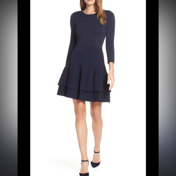 Eliza J Dresses & Skirts - Eliza J Fit & Flare Knit Sweater Dress  Navy Blue NWT